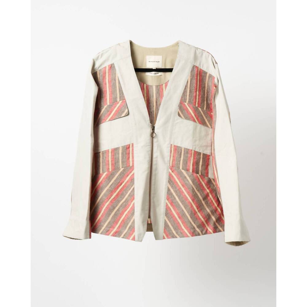 NEW NICHOLAS DALEY men's zip cardigan in red/oatmeal stripe